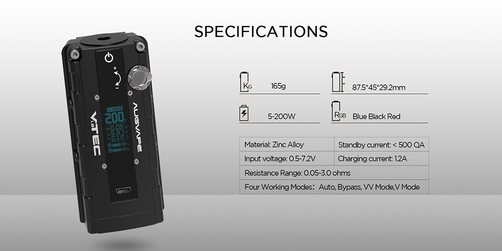 Parameters of Augvape Vtec 1.8 Mod