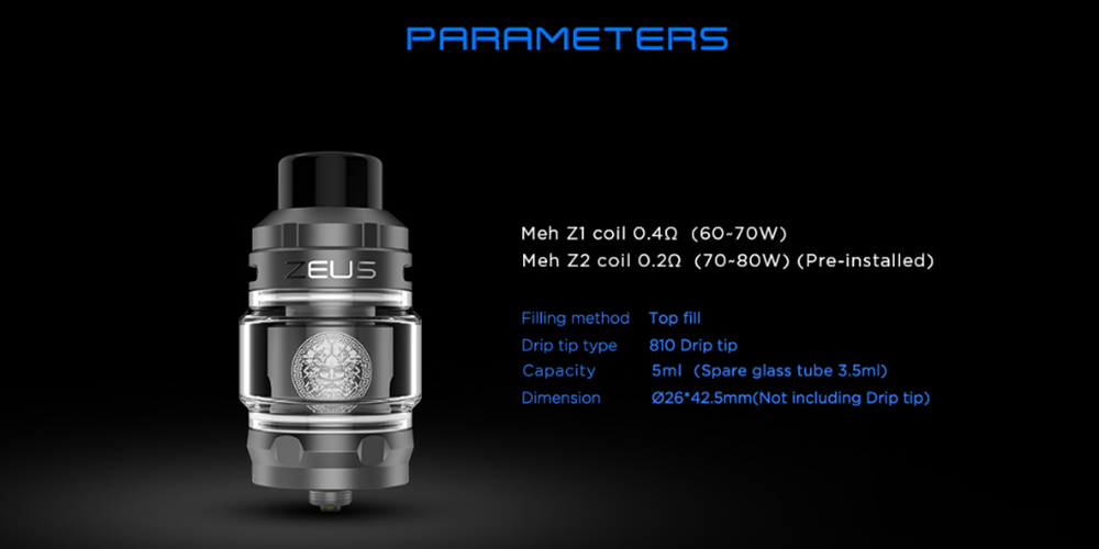 Parameters of Geekvape Zeus Sub-ohm Tank