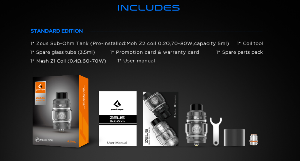 Package Included of Geekvape Zeus Sub-ohm Tank