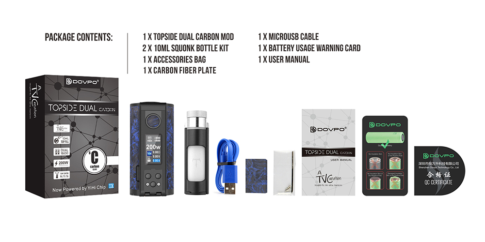 Package Included of Dovpo Topside Dual Carbon Squonk Mod