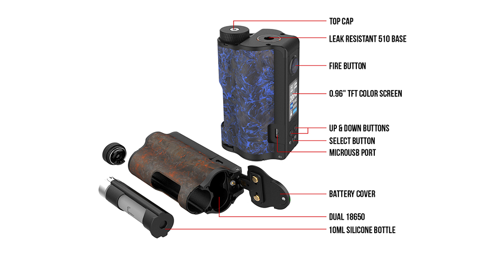 Features of Dovpo Topside Dual Carbon Squonk Mod