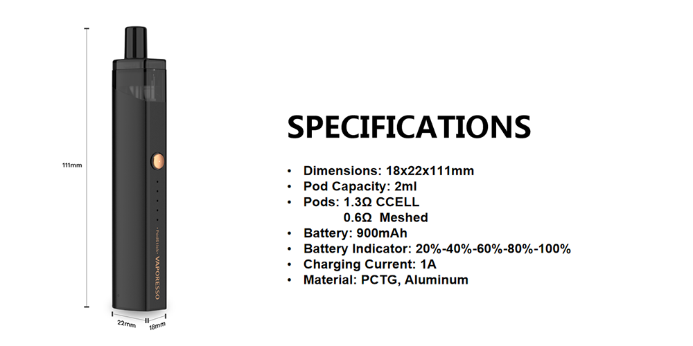 Parameters of Vaporesso PodStick kit