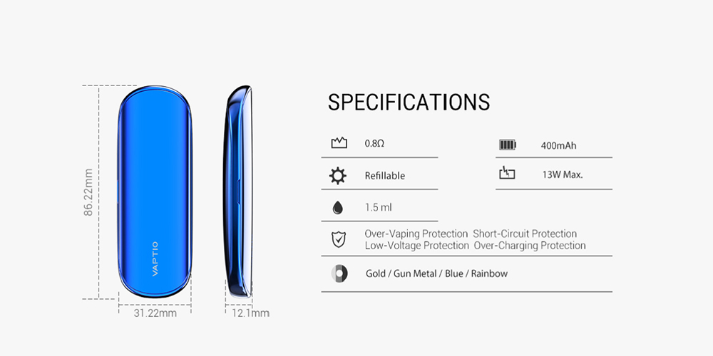 Parameters of Vaptio Sleek Pod kit