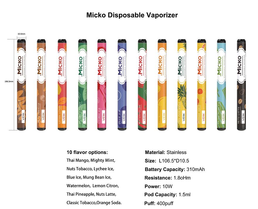 Parameters of Veiik Micko Disposable Vaporizer 310mAh